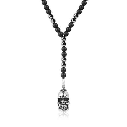 GAVU Collar Calavera Hombre, Collar en Y Rosario para hombre con