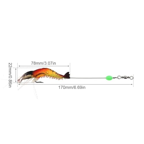 OriGlam 5pcs Soft Luminous Shrimp Lure Set, 5 Colors Shrimp Bait with Hooks and Beads - Fishing Tackles for Freshwater and Saltwater Bass, Trout, Catfish, Salmon - Thumbnail 5