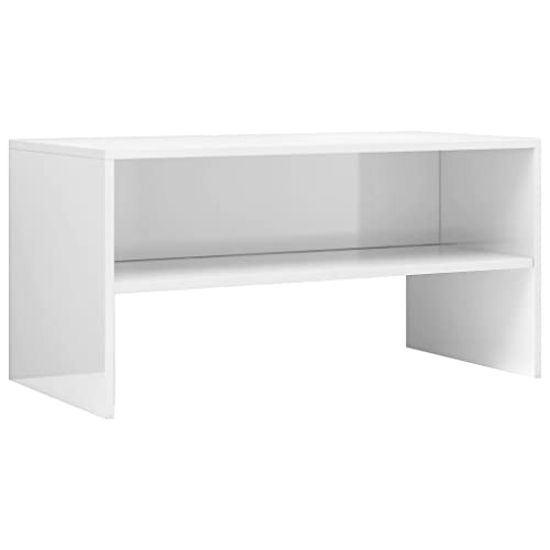 vidaXL Mueble TV Estante Mesa Baja Televisión Aparador Televisor Módulo Simple Compartimento Comedor Salón Habitación Contrachapada Blanco Brillo