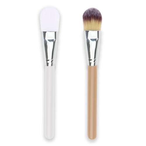 IZyufan 2 Piezas Brocha de Base, Fundación Cepillo, Brocha Maquillaje Fluido, Brocha Profesional para Base Bases Cremosas, en Polvo o Líquidas(Blanco y Marrón)