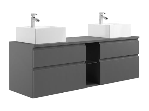 Vente-unique-Mobile per bagno sospeso con doppio lavabo 150 cm Grigio - MAGDALENA II