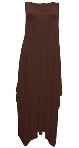 Vestido túnica elástico italiano Lagenlook marrón con corte tulipán para mujer