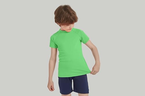Image of 5-14Y Boys Girls Rash Guard UPF 50+ Short Sleeve Kids Neon Swim Shirts | Unisex UV Sun Protection Shirts,Quick Dry Kids Rash Guard, Boys Girls Neon Swim Shirts,Teen Rash Guard Swimsuit