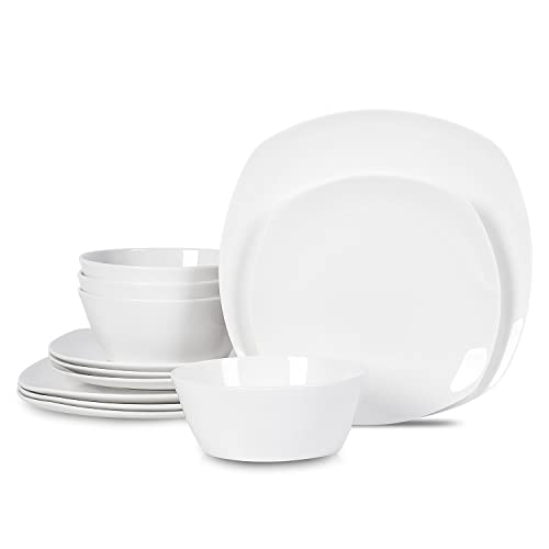 Stone Lain Willow Bone China 12-Piece Square Dinnerware Set, White #TOP1