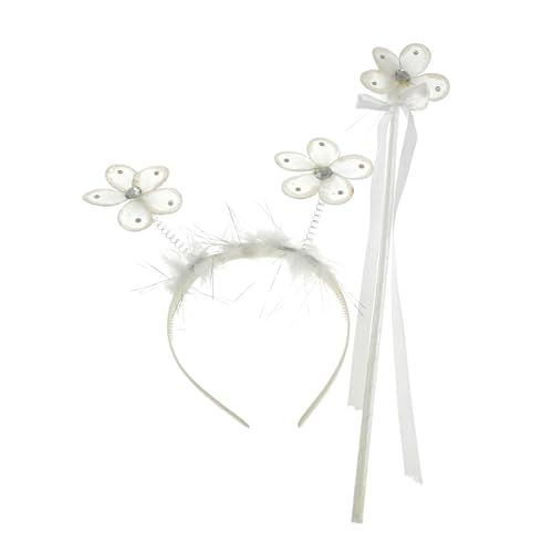 Topkids Accessories Varita de hada para disfrazarse, bonita varita de princesa y reina, varitas brillantes para niñas, accesorios lindos para niños (blanco floral Bopp)