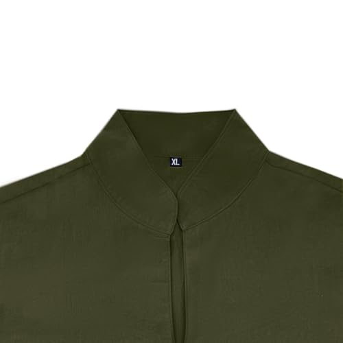 Mens Long Sleeve Shirt Button Down Loose Fit Vintage Shirts Banded Collar High Elastic Tops Henley Shirt2