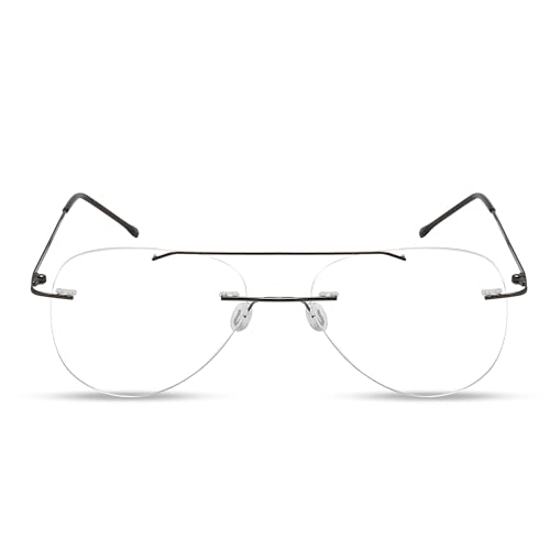 Image of Rimless Aviator Double Bridge Spectacle Frame Metal Frame for Men Women Medium