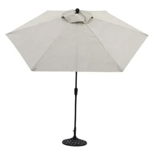 Four Seasons Courtyard 9 Foot Naples Market Patio Umbrella Round Polyester Fabric Outdoor Backyard Shaded Canopy with Push Button Tilt, Natural Color
