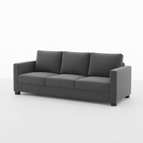 Image of FURNY Haster 3 Seater + 2 Seater Fabric Sofa Set with 1 Ottoman (Dark Grey) with Velvet Finish | Durable Comfort | Ideal for Living Room
