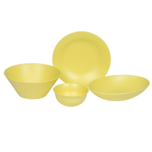 rebirth(リバース) パステルシリーズ 食器セット 4点入り 一人暮らし プラスチック 樹脂 軽い 黄色 耐熱 食洗機対応 電子レンジ対応 (イエロー)