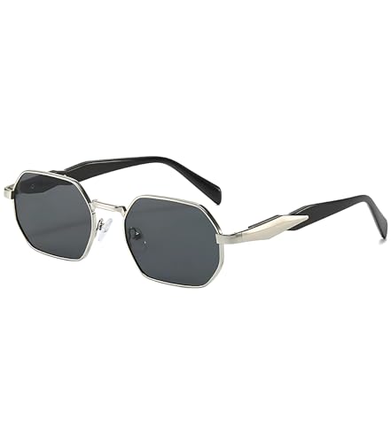 Image of Retro Hexagonal Designer UV Protected Unisex Oval Sunglasses for Men Women | Stylish UV400 Protection Metal Frame Branded Geometric Goggles for Driving Fashion Party Sqaure Shades