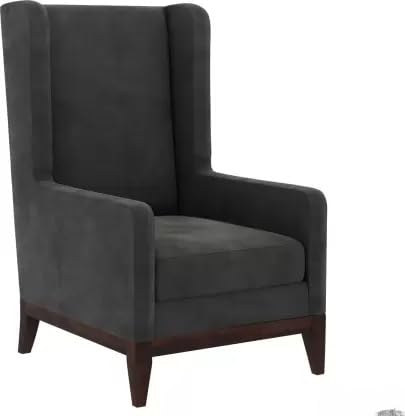 Image of Lakdi The Furniture Co Living Room Lounge Chair with Grey Velvet Fabric & Teak Wood Legs with Polish | Comfortable Accent Chair for Home & Office | 5 Years Warranty | Free Assembly