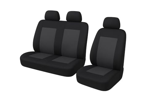 Fundas para Asientos de Auto Universal, Juego Completo Delantero de 3 plazas, Protector para Furgoneta, SUV, Camioneta,Camper. Negro y Gris