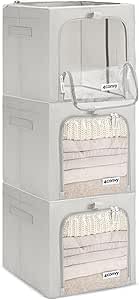 Image of 4CONVY Fixed Foldable Clothes Storage Box with Metal Frame, 2 Transparent Windows - [2024 Improved Material] Storage Bag for Duvets - Sturdy Storage Box for Clothes - 3 x 40 L