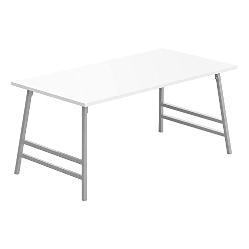 Monarch Specialties 3790 Mesa de centro, acento, cóctel, rectangular, sala de estar, metal, laminado, blanco, gris, contemporánea, mesa moderna, 40 pulgadas de largo, plateado, 40 pulgadas de largo x