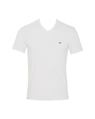 Emporio Armani Camiseta de algodón Esencial con Cuello en V para Hombre (Paquete de 1), Blanco, L