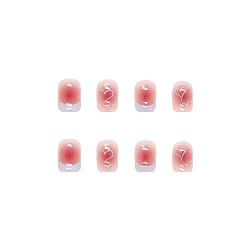 24 Pcs Heart Press On Nails Short Square French Tip Fake Nails Glossy Nude Pink Valentine’s Day False Nails Artificial Nails Glue Stick On Nails For Women Girls Diy Acrylic Nails Manicure Decorations #TOP4