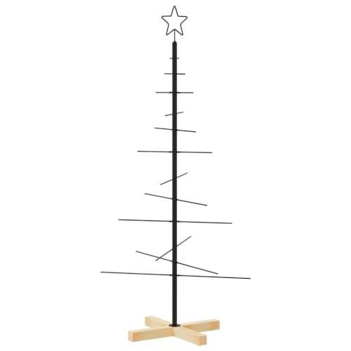 vidaXL Árvore de Natal com base de madeira, ornamento para festas, decoração natalícia, suporte de árvore para casa exterior, metal preto 120 cm