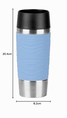 Foto von Emsa Travel Mug Waves Isolierbecher N20107 | 0,36 L | bis zu 4h heiß und 8h kalt | 100% dichter Thermobecher | 360°-Trinköffnung | Quick Press Verschluss | Kaffee to Go | Puder-Blau