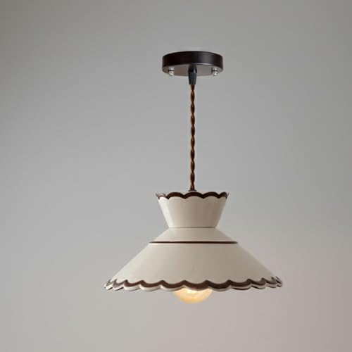XZOYX Ceramic Pendant Light, Hanging Lamp, Retro Ceiling Fixture, Porcelain Droplight, Chandelier, Scalloped Wavy Edge for Kitchen Island, Dining Room, Bedroom, Cafe, Bedside Decor(24.5cm (9.65"))