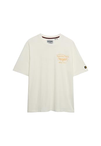 Superdry Heritage Biker Loose Tee T-Shirt, Winter White, L Men's