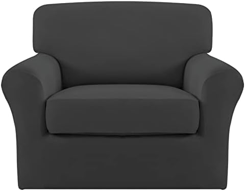 Easy-Going 2 Pieces Microfiber Stretch Chair Slipcover – Spandex Soft Fitted Sofa Couch Cover Washable Furniture Protector with Elastic Bottom Kids Pet Dark Gray