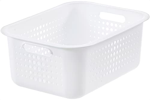 SmartStore Panier de Rangement en Plastique Recyclé - Bac Sans Couvercle - Blanc - Emboîtable et Empilable - Garantie 10 ans - L 37 x l 28 x H 15 cm - 10L