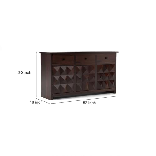 Image of Solid Sheesham Wood Wooden Sideboard Storage Cabinet & Chest of Drawer : Ideal for Living Room and Bedroom with 3 Drawers and 3-Shelf Storage (Morse, Walnut Finish)