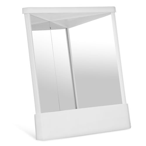 Espejo de maquillaje rectangular blanco con base giratoria