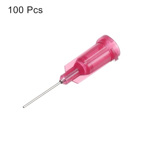 QUARKZMAN Industrielle Stumpfe Spitzen Kanülen 25G 1/2 Zoll Länge mit Luer Lock Schraubanschluss, Dosierkanüle für Flüssigklebepistole, 100 Stück (Rot)