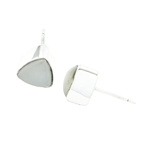 Boucles d'oreilles en argent 925 et pierre de lune arc-en-ciel géométriques blanches - 3