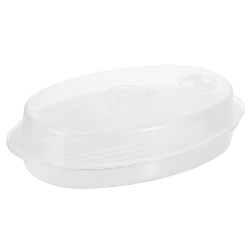 POPETPOP Vaporera Circular Grande para Microondas con Tapa Ventilada Cesta de Cocina para Cocinar al Vapor Alimentos y Pescado Apta para Refrigerador Práctica y Duradera Color Blanco