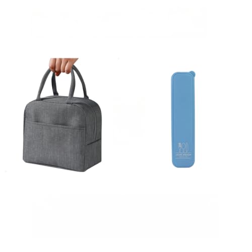 Kit Bolsa Térmica Para Marmita Lancheira Com Alça, Estojo Porta Talher Masculina Feminina(CINZA)