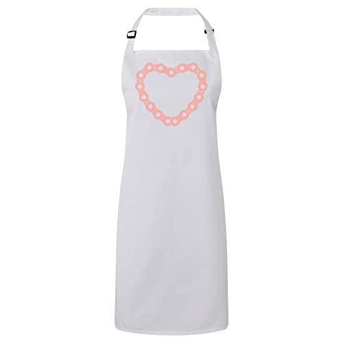 Tablier cuisine blanc france cyclisme avec motif coeur chaine de vélo pour cuisinier