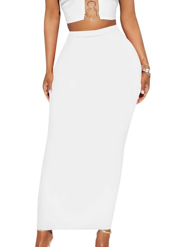 Yuopeid Women's Summer Bodycon High Waist Slim Fit Solid Color Casual Cocktail Club Party Pencil Long Maxi Skirts