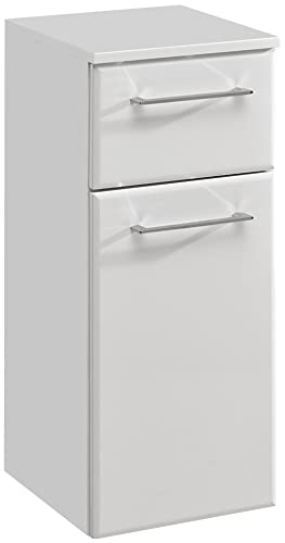 Pelipal Badezimmerschrank Quickset 376 in Weiß Hochglanz, 30 cm breit | Unterschrank mit 1 Tür, 1 Schubkasten und 1 Glas-Einlegeboden