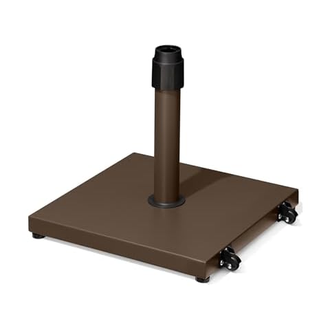 JOINHOM 42lbs Patio Umbrella Base with Wheels - Heavy Duty Outdoor Patio Market Umbrella Stand for Deck with Rollers, Poolside, Balcony, Wind-Resistant Design, Brown Cover