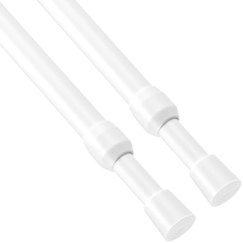 Image of Goowin Tension Curtain Rod 22 to 36 Inch, 5 /8 inch No Drilling Small Spring Rod, Expandable for Closet, Windows, Cupboard, 2 Pack, White