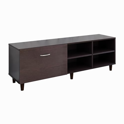 Image of VIKI Modern TV Unit for Living Room | Engineered Wood TV Cabinet with 1 Drawer Storage & 2 Open Shelves, Set Top Box Stand, Entertainment Unit, 140W x 48H x 40D cm | DIY | 1 Year Warranty (Wenge)