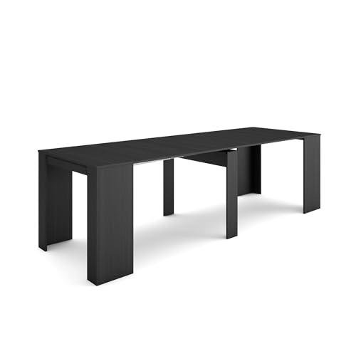 Skraut Home | Table Console Extensible | Console Meuble | 260 | pour 12 Personnes | Table à Manger | Style Moderne | Noir