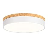 Goomavi Modern Dimmable LED Close to Ceiling Light, 11.8 inch Round White Wood Flush Mount Ceiling L