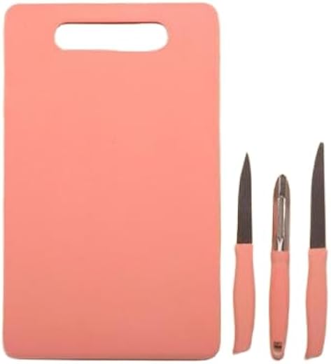 Multipurpose Plastic Chopping Board with 3 Knives ? Strong and Lightweight Cutting Board for Kitchen ? Sharp Stainless Ste...
