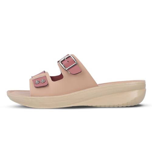 Image of WALKAROO Slip-on Sandals for Women|Lightweight PU Wedge Sole, Comfortable Sandal|Walking, Shopping, Travel, Casual Wear Sandal-WLR74019