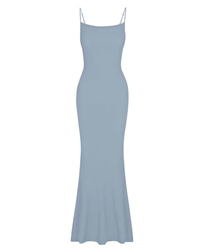 Image of AUSELILY Womens Bodycon Maxi Dress Square Neck Sexy Slip Long Dress | Sleeveless slip design with a long skirt line, Going out dress for celebrations, Style with heels