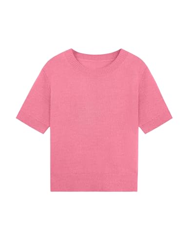 Image of Libsorge Womens Cropped Short Sleeve Sweater Fall 2025 Crewneck Sheer Knit Tops - Lightweight, Thin, Crop, Slim Fit