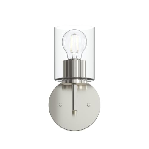 Image of Progress Lighting Replay 5.125 Inch 1-Light Vanity Light, Transitional, Polished Nickel with Clear Glass Shade, (9.75 inch H x 5.125 inch W x 5.875 inch D), P300581-104