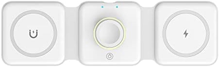 Foldable Wireless Charger 3 in 1, ALFUEL 15W Fast Magnetic Portable Charger, Multi Charging Station for iPhone 14/13/12/SE/11, Samsung Galaxy, Apple Watch and AirPods - White (Adapter not Included)
