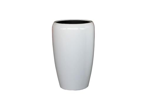 Moderne & Hochwertige Pflanzvase / Pflanzkübel – Fiberglas - Mit Einsatz – Indoor & Outdoor – Wetterbeständig & Frostsicher – Blumenkübel / Pflanzgefäß / Vase / Kübel (Glänzend Weiß, Höhe: 50cm)