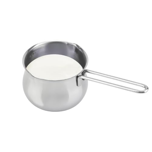 Leopacat Cazo Cocina,800Ml Olla PequeñA Acero Inoxidable Cazo de InduccióN con Escala Medidora Mango Aislante e Pico Vertedor Doble para Mantequilla Queso Chocolate Derretir Apto para Lavavajillas