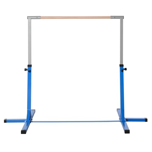 HOMCOM Barra de Gimnasia para Niños de +3 Años Barra de Entrenamiento con Altura Ajustable 92-150 cm Barra Horizontal de Gimnasia Carga 75 kg 194x121x150 cm Azul